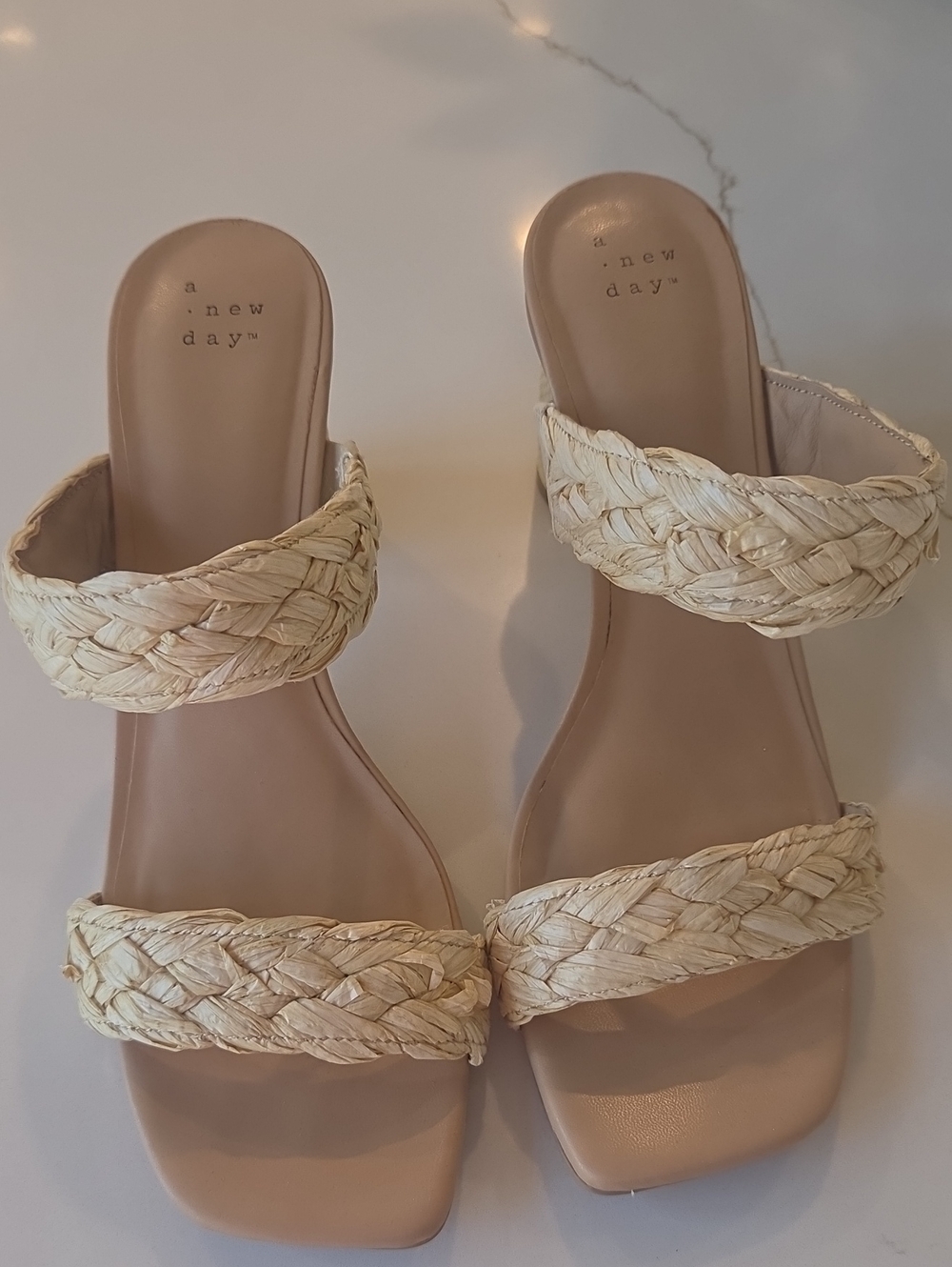 A New Day Braided Raffia Double-Strap Slide Sandals in Natural Beige